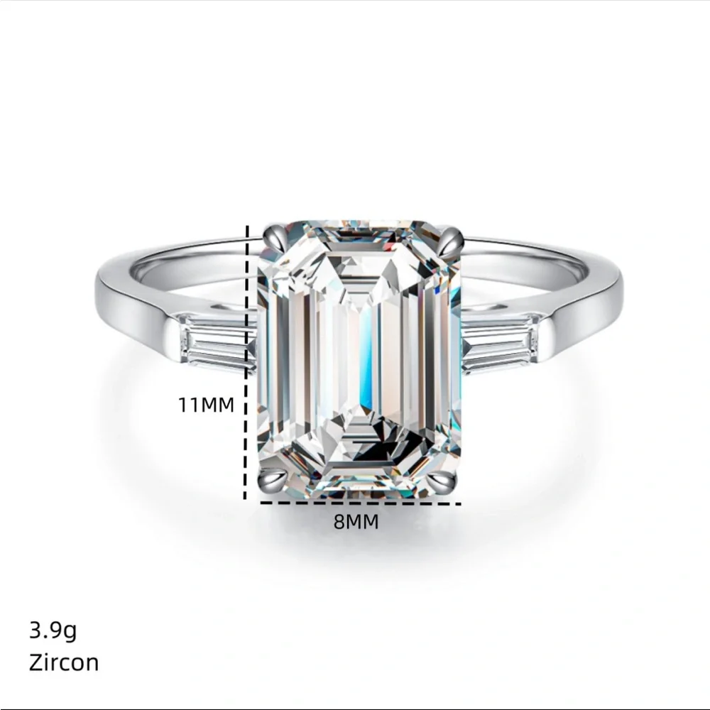 4CT Emerald Cut Engagement‎ Ring Baguette Three Stone Modern It-Girl Aesthetic - Picture 4 of 15